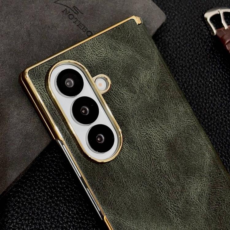 Custodia per telefono in PU con texture Crazy Horse a doppio asse galvanizzato., For Galaxy Z Fold8 Ultra 5G, For Galaxy Z Fold7, For Galaxy Z Fold6, For Galaxy Z Fold5