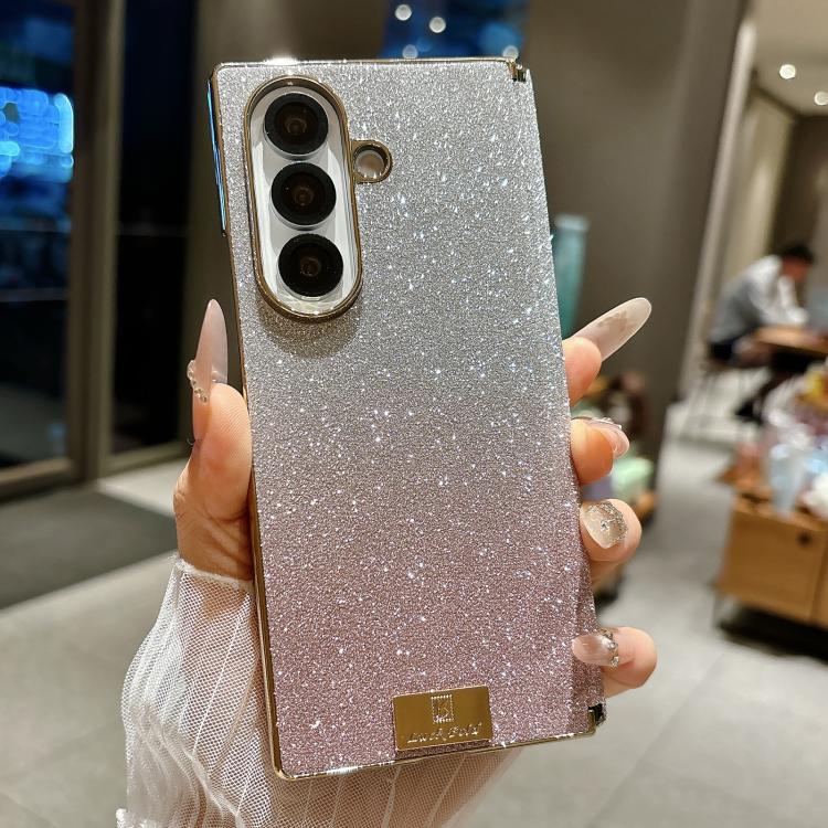 Custodia per telefono in PC con doppia cerniera e logo a gradiente, galvanizzata, con targhetta personalizzata., For Galaxy Z Fold7, For Galaxy Z Fold6, For Galaxy Z Fold5