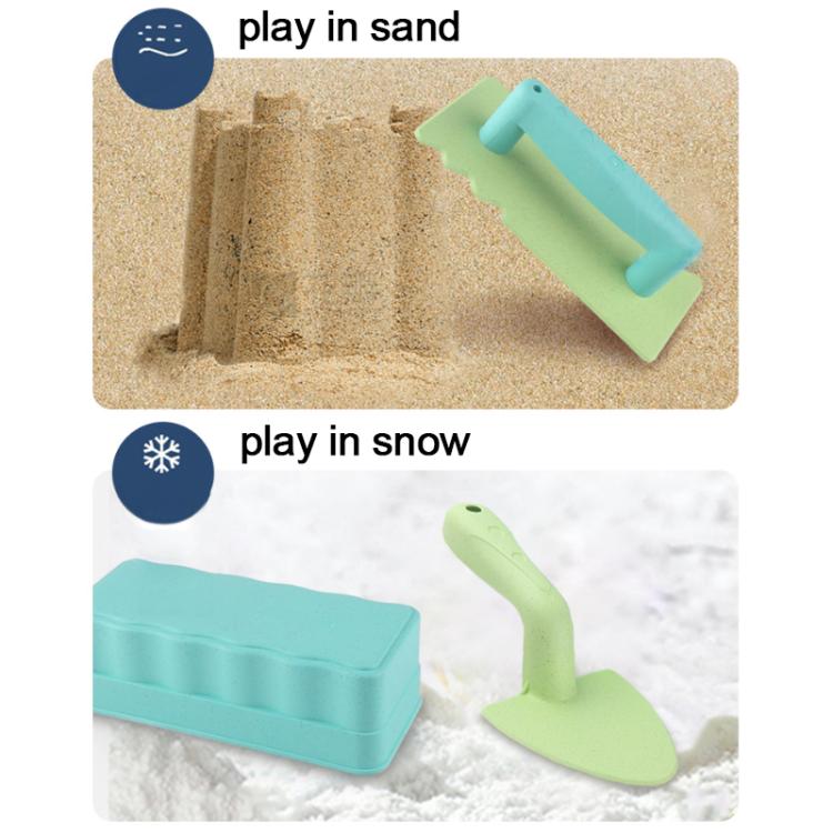 Giocattoli da spiaggia per bambini: pala, muri di mattoni, stampi.