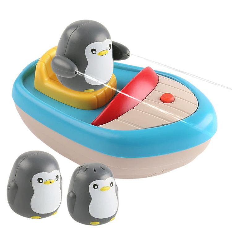 Barca a forma di pinguino elettrica girevole a 360 gradi con spruzzatore d'acqua, giocattolo da bagno per bambini.