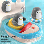 Barca a forma di pinguino elettrica girevole a 360 gradi con spruzzatore d'acqua, giocattolo da bagno per bambini.