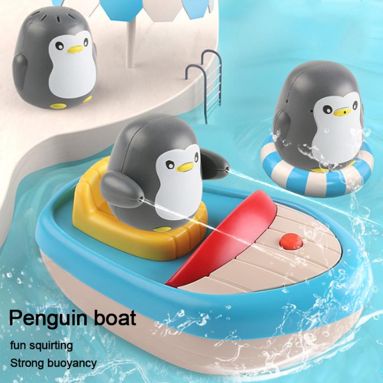 Barca a forma di pinguino elettrica girevole a 360 gradi con spruzzatore d'acqua, giocattolo da bagno per bambini.