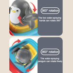 Barca a forma di pinguino elettrica girevole a 360 gradi con spruzzatore d'acqua, giocattolo da bagno per bambini.