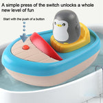 Barca a forma di pinguino elettrica girevole a 360 gradi con spruzzatore d'acqua, giocattolo da bagno per bambini.