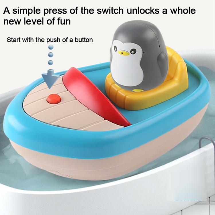 Barca a forma di pinguino elettrica girevole a 360 gradi con spruzzatore d'acqua, giocattolo da bagno per bambini.