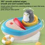 Barca a forma di pinguino elettrica girevole a 360 gradi con spruzzatore d'acqua, giocattolo da bagno per bambini.