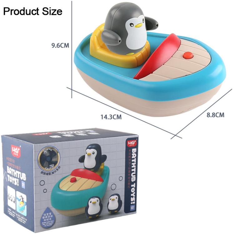 Barca a forma di pinguino elettrica girevole a 360 gradi con spruzzatore d'acqua, giocattolo da bagno per bambini.