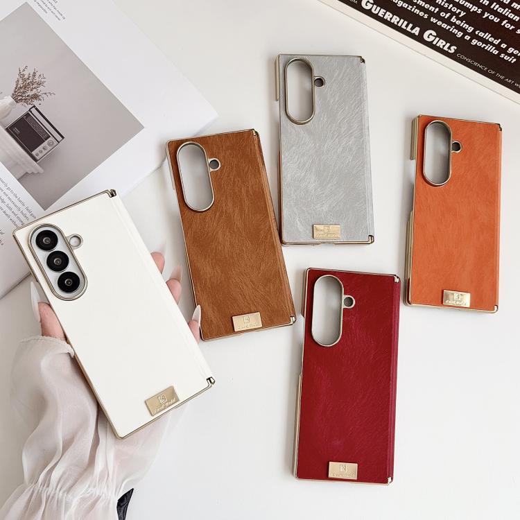 Custodia per telefono in PU con texture effetto seta a doppio asse galvanizzato, For Galaxy Z Fold8 Ultra 5G, For Galaxy Z Fold7, For Galaxy Z Fold6, For Galaxy Z Fold5