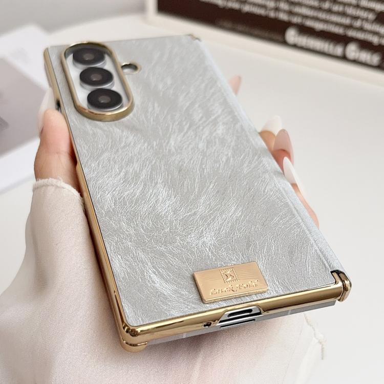 Custodia per telefono in PU con texture effetto seta a doppio asse galvanizzato, For Galaxy Z Fold8 Ultra 5G, For Galaxy Z Fold7, For Galaxy Z Fold6, For Galaxy Z Fold5