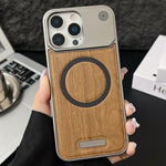 Custodia magnetica antiurto per telefono in PC con effetto legno., For iPhone 13 Pro, For iPhone 12 Pro