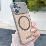 Custodia magnetica antiurto per telefono in PC con effetto legno., For iPhone 16 Pro Max, For iPhone 16 Pro, For iPhone 16 Plus, For iPhone 16