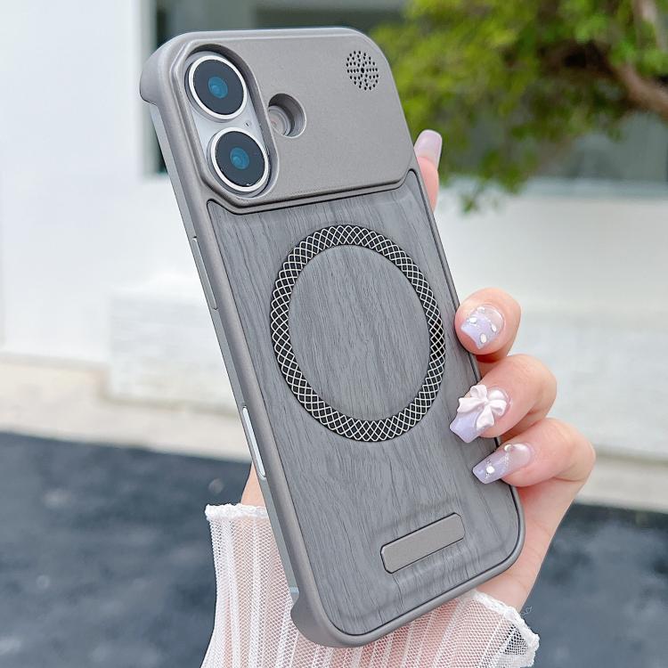 Custodia magnetica antiurto per telefono in PC con effetto legno., For iPhone 16 Pro Max, For iPhone 16 Pro, For iPhone 16 Plus, For iPhone 16