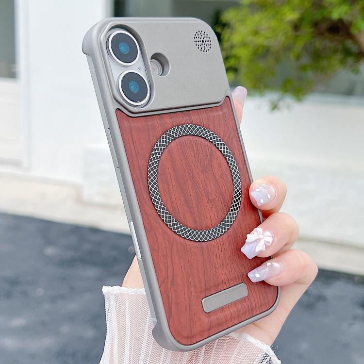 Custodia magnetica antiurto per telefono in PC con effetto legno., For iPhone 16 Pro Max, For iPhone 16 Pro, For iPhone 16 Plus, For iPhone 16