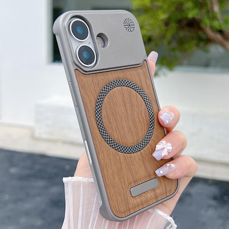 Custodia magnetica antiurto per telefono in PC con effetto legno., For iPhone 16 Pro Max, For iPhone 16 Pro, For iPhone 16 Plus, For iPhone 16