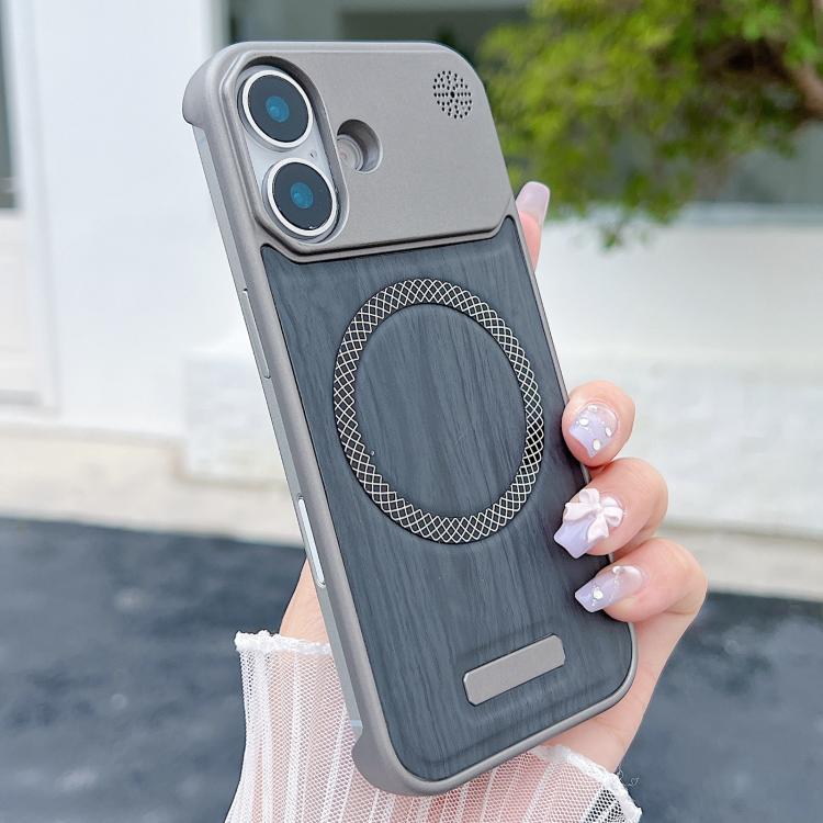 Custodia magnetica antiurto per telefono in PC con effetto legno., For iPhone 16 Pro Max, For iPhone 16 Pro, For iPhone 16 Plus, For iPhone 16