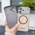 Custodia magnetica antiurto per telefono in PC con effetto legno., For iPhone 13 Pro, For iPhone 12 Pro