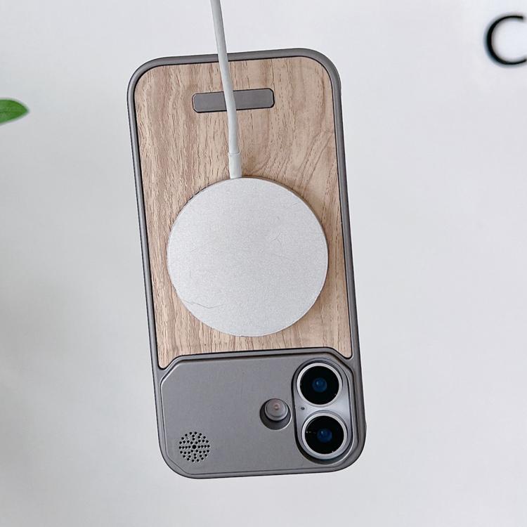 Custodia magnetica antiurto per telefono in PC con effetto legno., For iPhone 16 Pro Max, For iPhone 16 Pro, For iPhone 16 Plus, For iPhone 16