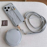 Custodia per telefono in PU con cinturino a motivo a rombi, scomparto per carte e piccolo portafoglio., For iPhone 17 Pro, For iPhone 17
