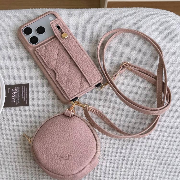 Custodia per telefono in PU con cinturino a motivo a rombi, scomparto per carte e piccolo portafoglio., For iPhone 17 Pro, For iPhone 17