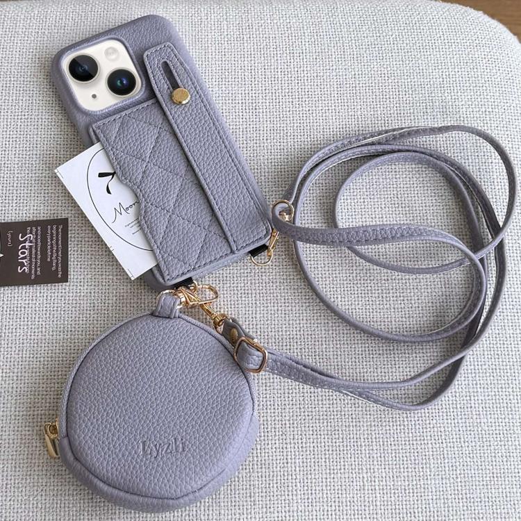 Custodia per telefono in PU con cinturino a motivo a rombi, scomparto per carte e piccolo portafoglio., For iPhone 15, For iPhone 14 Plus
