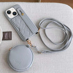 Custodia per telefono in PU con cinturino a motivo a rombi, scomparto per carte e piccolo portafoglio., For iPhone 15, For iPhone 14 Plus