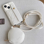 Custodia per telefono in PU con cinturino a motivo a rombi, scomparto per carte e piccolo portafoglio., For iPhone 15, For iPhone 14 Plus
