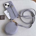 Custodia per telefono in PU con cinturino a motivo a rombi, scomparto per carte e piccolo portafoglio., For iPhone 15, For iPhone 14 Plus