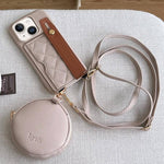 Custodia per telefono in PU con cinturino a motivo a rombi, scomparto per carte e piccolo portafoglio., For iPhone 15, For iPhone 14 Plus