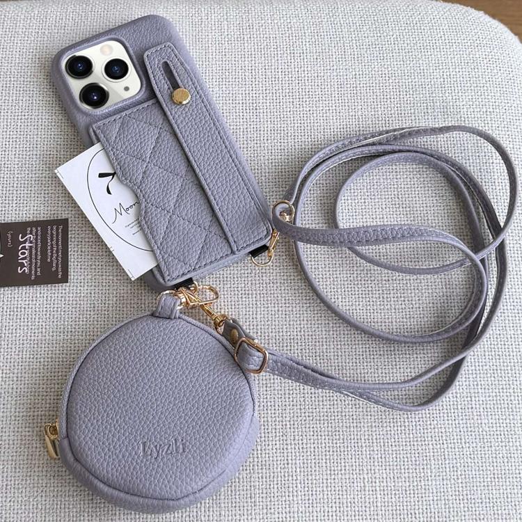 Custodia per telefono in PU con cinturino a motivo a rombi, scomparto per carte e piccolo portafoglio., For iPhone 11 Pro Max, For iPhone 11