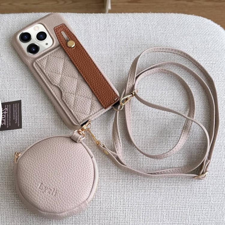 Custodia per telefono in PU con cinturino a motivo a rombi, scomparto per carte e piccolo portafoglio., For iPhone 11 Pro