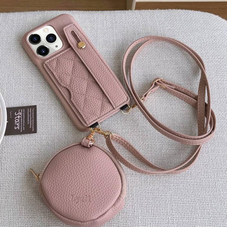 Custodia per telefono in PU con cinturino a motivo a rombi, scomparto per carte e piccolo portafoglio., For iPhone 11 Pro