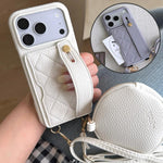 Custodia per telefono in PU con cinturino a motivo a rombi, scomparto per carte e piccolo portafoglio., For iPhone 15 Pro, For iPhone 15 Plus