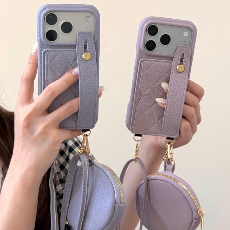 Custodia per telefono in PU con cinturino a motivo a rombi, scomparto per carte e piccolo portafoglio., For iPhone 15, For iPhone 14 Plus