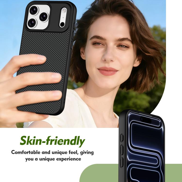 Custodia per telefono magnetica antiurto in TPU con texture effetto fibra di carbonio e bordi morbidi in TPU., For iPhone 17 Pro Max, For iPhone 17 Pro, For iPhone 17, For iPhone 16 Pro Max