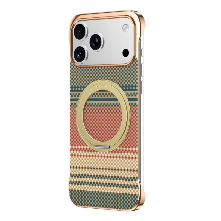 Custodia magnetica per telefono senza cornice in Kevlar galvanizzato con rotazione a 360 gradi., For iPhone 17 Pro Max, For iPhone 17 Pro, For iPhone 17, For iPhone 16 Pro Max