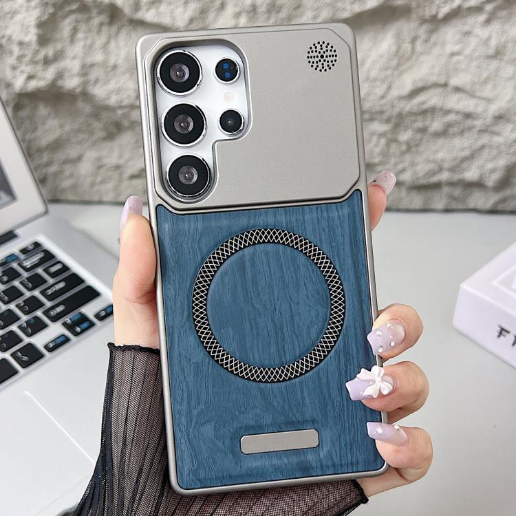 Custodia magnetica antiurto per telefono in PC con effetto legno., For Galaxy S22 Ultra 5G / S23 Ultra 5G