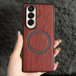 Custodia magnetica antiurto per telefono in PC con effetto legno., For Galaxy Z Fold7 5G, For Galaxy Z Fold6, For Galaxy Z Fold5, For Galaxy Z Fold4