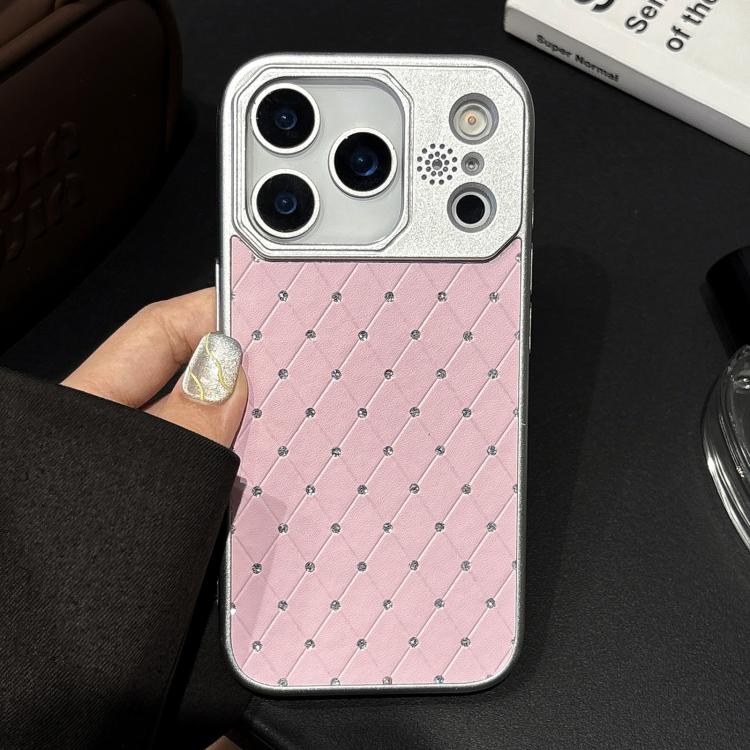 Custodia per telefono in ecopelle con texture a griglia PC galvanizzata, For iPhone 17 Pro Max, For iPhone 17 Pro, For iPhone 17, For iPhone 16 Pro Max, For iPhone 16 Pro, For iPhone 16 Plus