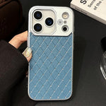Custodia per telefono in ecopelle con texture a griglia PC galvanizzata, For iPhone 17 Pro Max, For iPhone 17 Pro, For iPhone 17, For iPhone 16 Pro Max, For iPhone 16 Pro, For iPhone 16 Plus