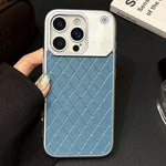 Custodia per telefono in ecopelle con texture a griglia PC galvanizzata, For iPhone 17 Pro Max, For iPhone 17 Pro, For iPhone 17, For iPhone 16 Pro Max, For iPhone 16 Pro, For iPhone 16 Plus