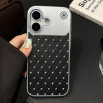 Custodia per telefono in ecopelle con texture a griglia PC galvanizzata, For iPhone 17 Pro Max, For iPhone 17 Pro, For iPhone 17, For iPhone 16 Pro Max, For iPhone 16 Pro, For iPhone 16 Plus