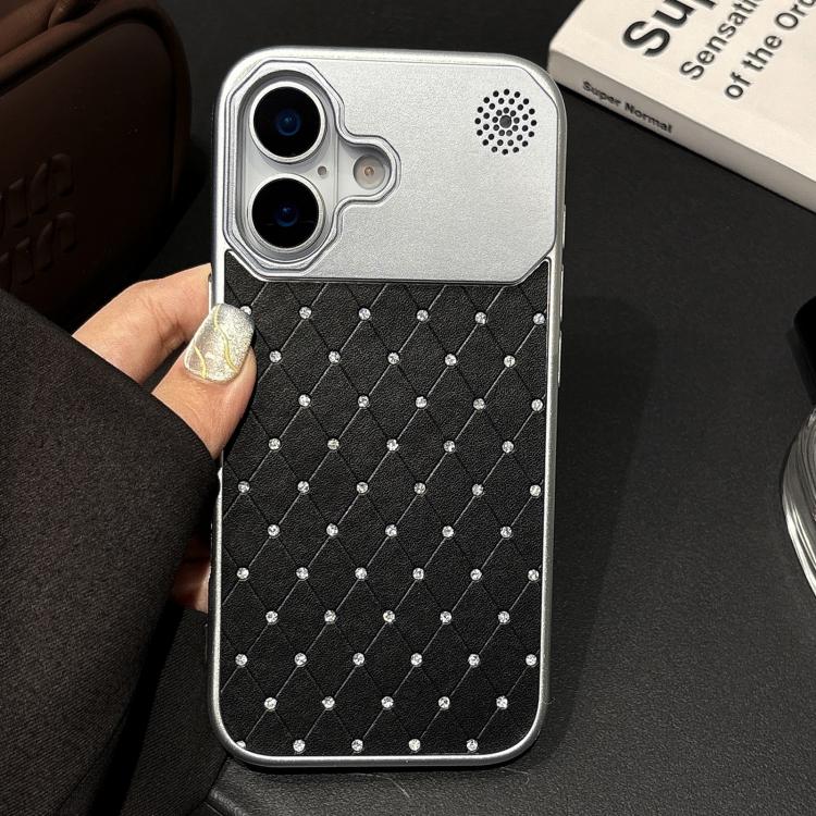 Custodia per telefono in ecopelle con texture a griglia PC galvanizzata, For iPhone 16, For iPhone 15 Pro Max, For iPhone 15 Pro, For iPhone 15 Plus / 14 Plus, For iPhone 15, For iPhone 14 / 13
