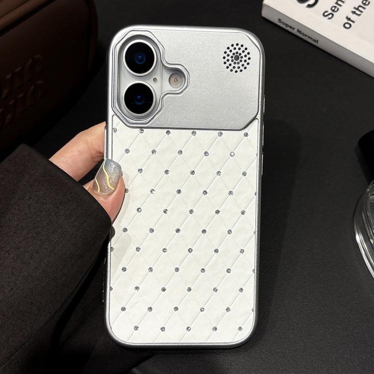 Custodia per telefono in ecopelle con texture a griglia PC galvanizzata, For iPhone 16, For iPhone 15 Pro Max, For iPhone 15 Pro, For iPhone 15 Plus / 14 Plus, For iPhone 15, For iPhone 14 / 13