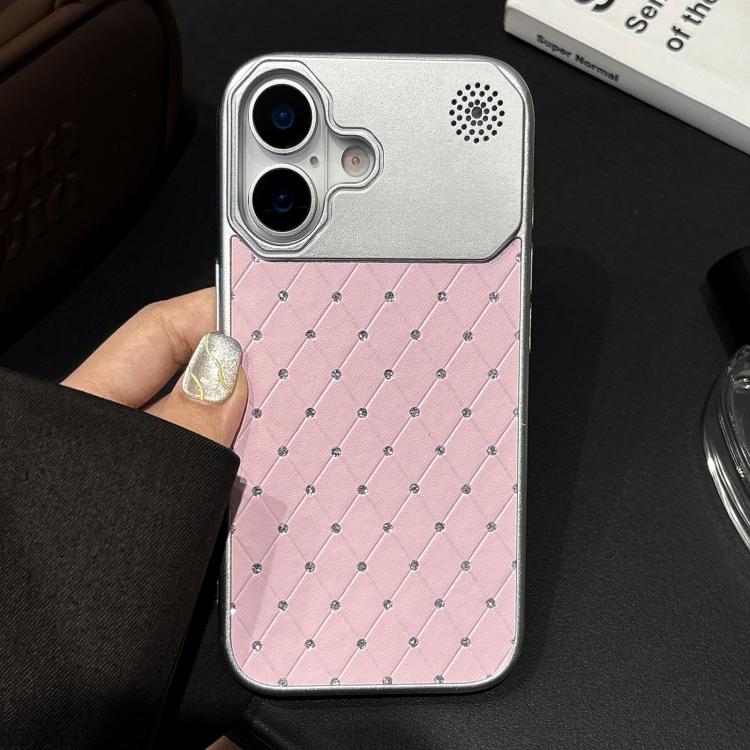 Custodia per telefono in ecopelle con texture a griglia PC galvanizzata, For iPhone 16, For iPhone 15 Pro Max, For iPhone 15 Pro, For iPhone 15 Plus / 14 Plus, For iPhone 15, For iPhone 14 / 13