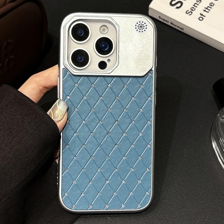 Custodia per telefono in ecopelle con texture a griglia PC galvanizzata, For iPhone 16, For iPhone 15 Pro Max, For iPhone 15 Pro, For iPhone 15 Plus / 14 Plus, For iPhone 15, For iPhone 14 / 13