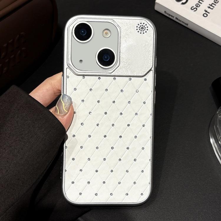 Custodia per telefono in ecopelle con texture a griglia PC galvanizzata, For iPhone 16, For iPhone 15 Pro Max, For iPhone 15 Pro, For iPhone 15 Plus / 14 Plus, For iPhone 15, For iPhone 14 / 13