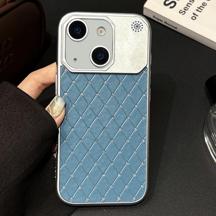 Custodia per telefono in ecopelle con texture a griglia PC galvanizzata, For iPhone 16, For iPhone 15 Pro Max, For iPhone 15 Pro, For iPhone 15 Plus / 14 Plus, For iPhone 15, For iPhone 14 / 13