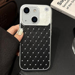 Custodia per telefono in ecopelle con texture a griglia PC galvanizzata, For iPhone 16, For iPhone 15 Pro Max, For iPhone 15 Pro, For iPhone 15 Plus / 14 Plus, For iPhone 15, For iPhone 14 / 13