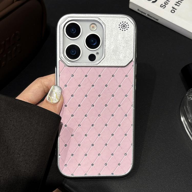 Custodia per telefono in ecopelle con texture a griglia PC galvanizzata, For iPhone 14 Pro, For iPhone 14 Pro Max