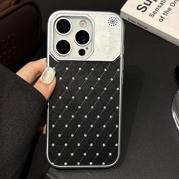 Custodia per telefono in ecopelle con texture a griglia PC galvanizzata, For iPhone 14 Pro, For iPhone 14 Pro Max